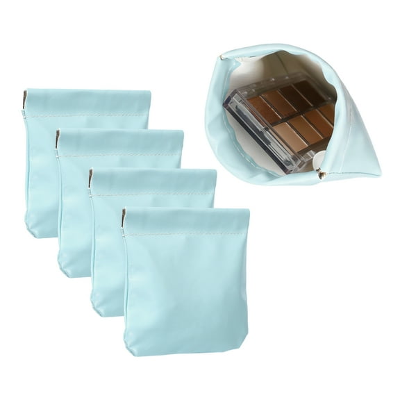 Uxcell 4Pcs Squeeze Coin Purse Pouch, Small Leather Change Purse Self Closing Portable Mini Makeup Bag for Women Men Car Change Travel, Blue