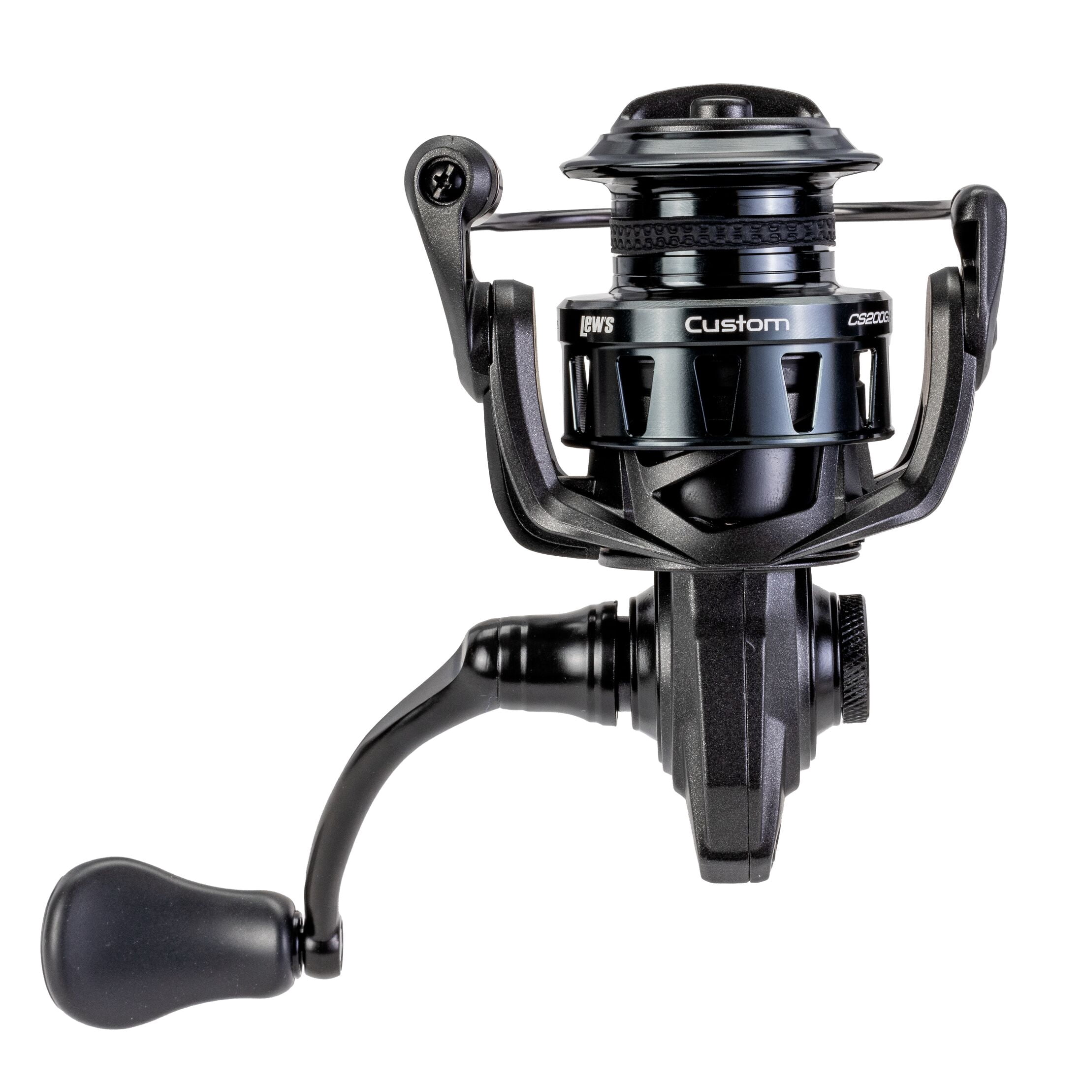 Lew’s Custom 100 Spinning Fishing Reel, Size 100 Reel, 9+1 Bearings, 5.2:1 Gear Ratio, Aluminum Frame and Sideplate, Screw-In Aluminum Handle, Speed Gears, Speed Lube, Hybrid Carbon Drag, Black