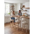 thumbnail image 4 of Guyou 30" Swivel Bar Stools Set of 2, Chenille Upholstered Barstools with Curved Back and Round Footrest, Modern Wooden Tall Kitchen Bar Chairs for Home Bar Pub Cafe, Beige, 4 of 12