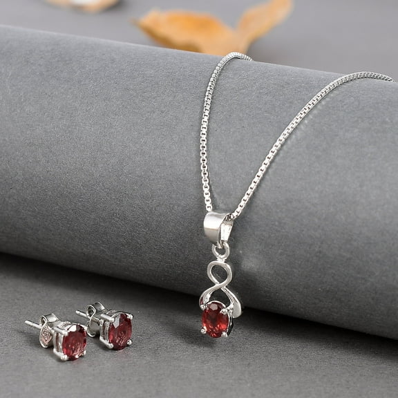 Femme Jam 925 Sterling Silver Natural Garnet Gemstone Jewelry Set for Women