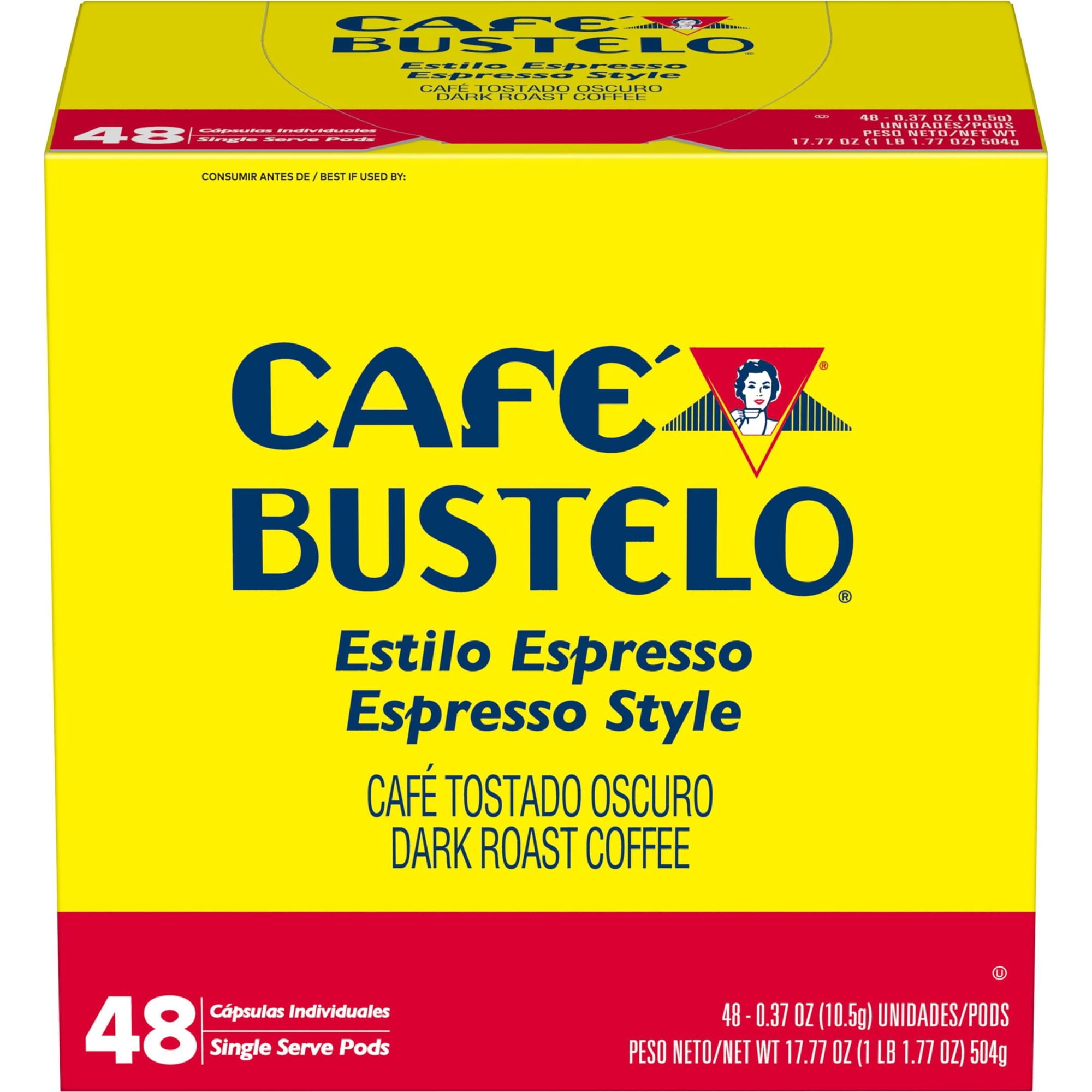 Cafe Bustelo Espresso Style, Dark Roast Coffee, Single Serve Pods, 48 Count
