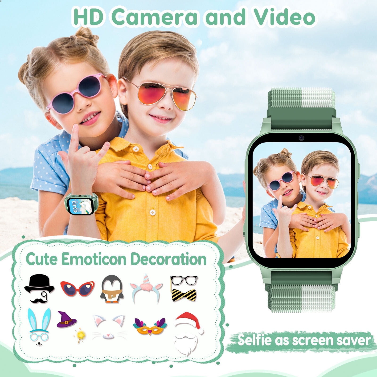 TOPCHANCES Kids Smart Watch for Boys Girls, Touch Screen Smartwatch with 30 Games, 140 Learning Cards, Storytelling, Camera, Video, Music Player, Pedometer (Green)
