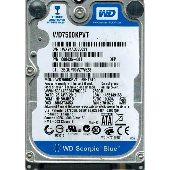 Western Digital WD7500KPVT-65HT5T0 750GB DCM: HHBVJBBB