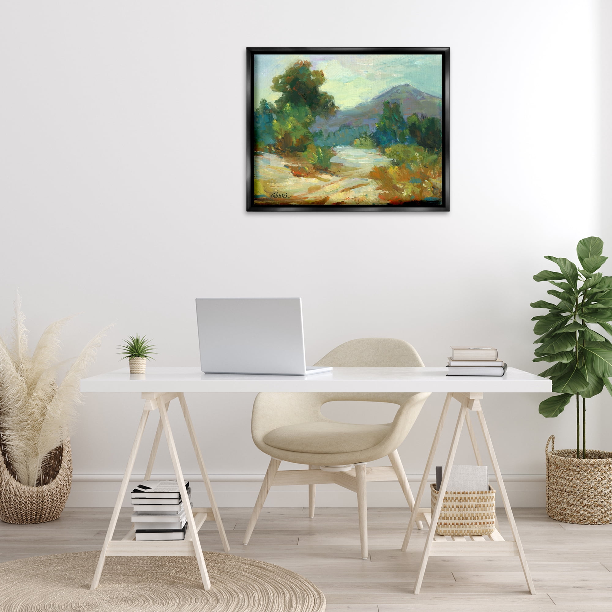 Stupell Industries Fall Time Mountain View Landscape & Nature Painting Black Floater Framed Canvas Art Print Wall Art, 31 x 25