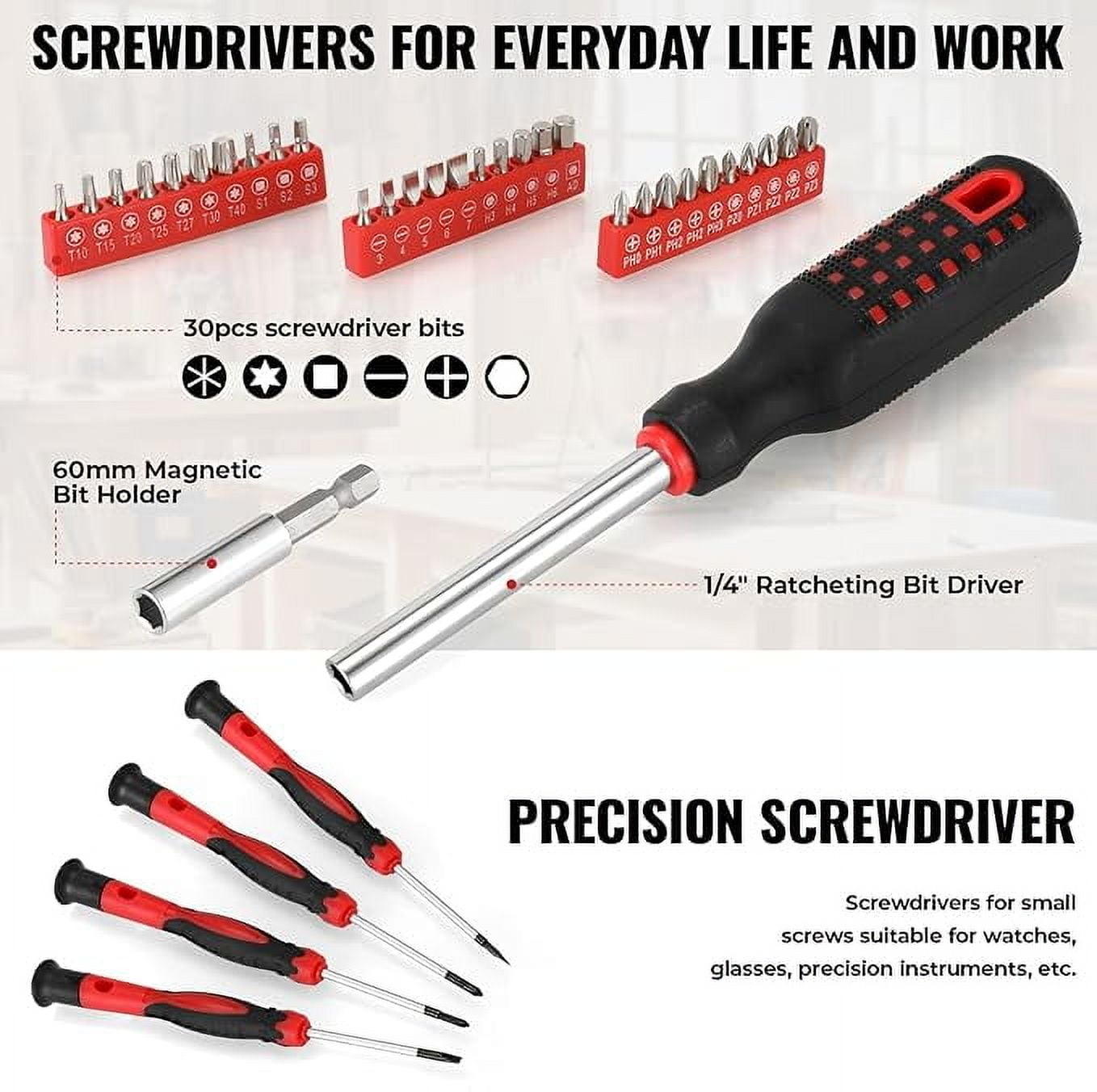 TLGREEN 218-Piece Household Tool Set, Mechanic Tool Kit with Saw, Wrenches,  Hammer, Pliers and Toolbox, for Home, Auto, Perfect for Gift (Red)