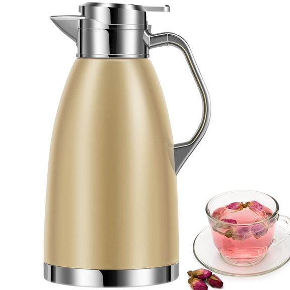2.3 Litre Stainless Steel Thermal Carafe Double Wall Insulated Vacuum Jug Vacuum Insulated Coffee Pot with Press Button Top 24 Hrs Heat Cold Retention for Coffee Milk Tea Beverage Juice etc