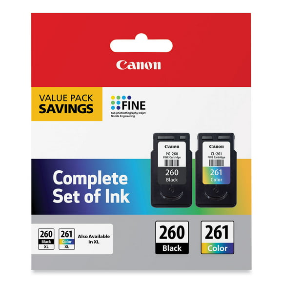 Genuine Canon PG-260 Black (3707C001) and CL-261 Color Ink Cartridge (3725C001)