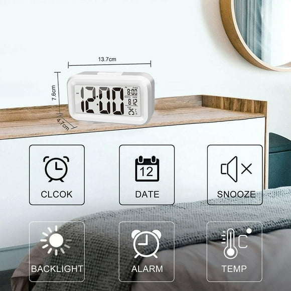Smart Digital Alarm Clock Battery Operated Desk Electronic Small Clock