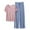 Light Blue, variant on V Neck Short Sleeve Pajama Set With Loose Fit Long Pants For Women Thin Summer Sleepwear