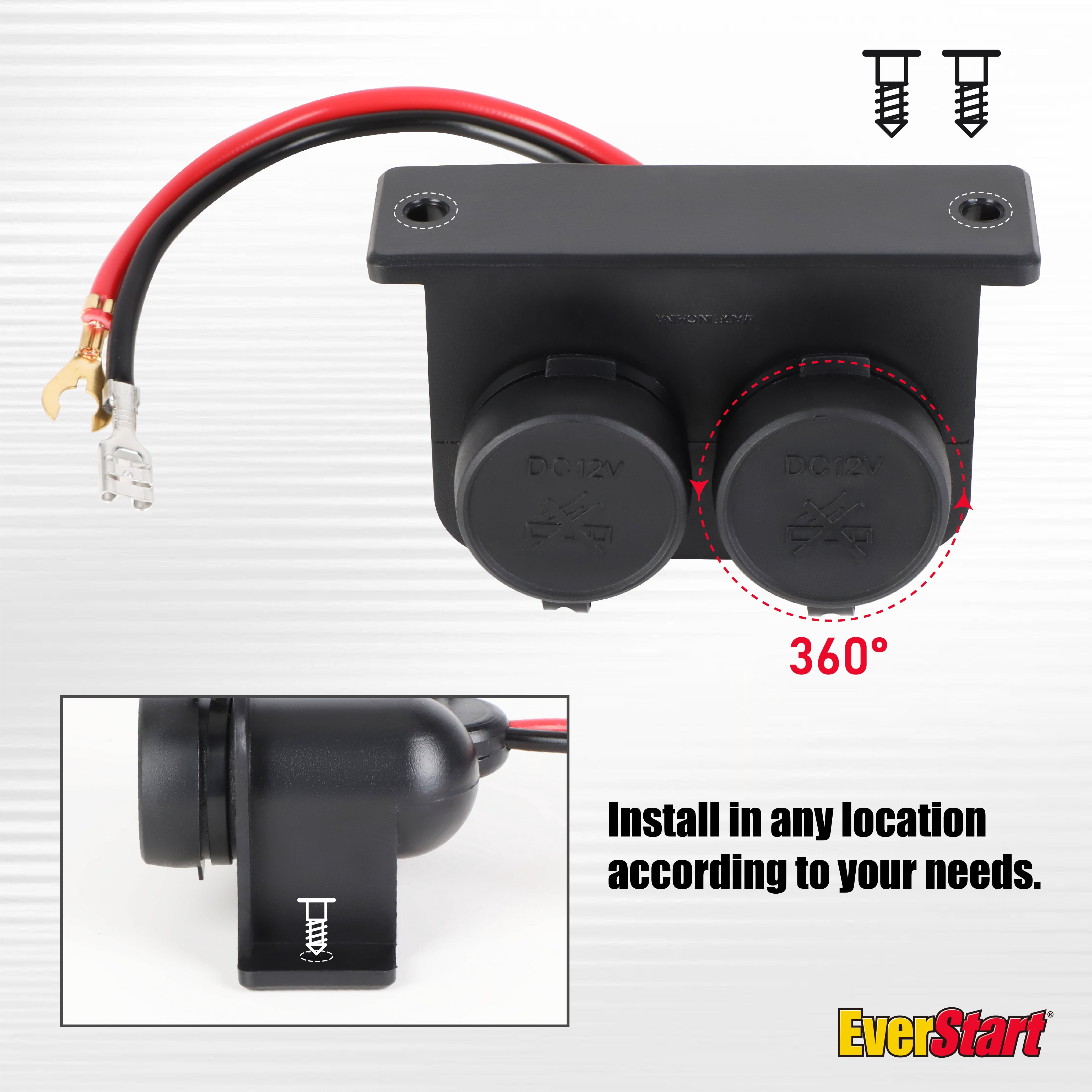 EverStart Auto Auxiliary Dual 12 Volt Power Outlet, Cigarette Lighter Socket Adapter Black