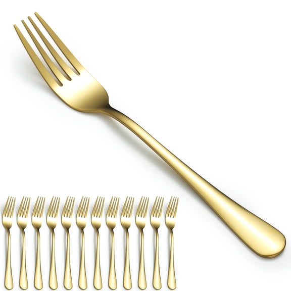 ReaNea Gold Dinner Forks Set 12 Pieces 7.28", Golden Titanium Plating Stainless Steel Table Fork, Salad Forks, Flatware Silverware Fork for Home Kitchen, Restaurant, Hotel, Wedding, Party, Dishwas