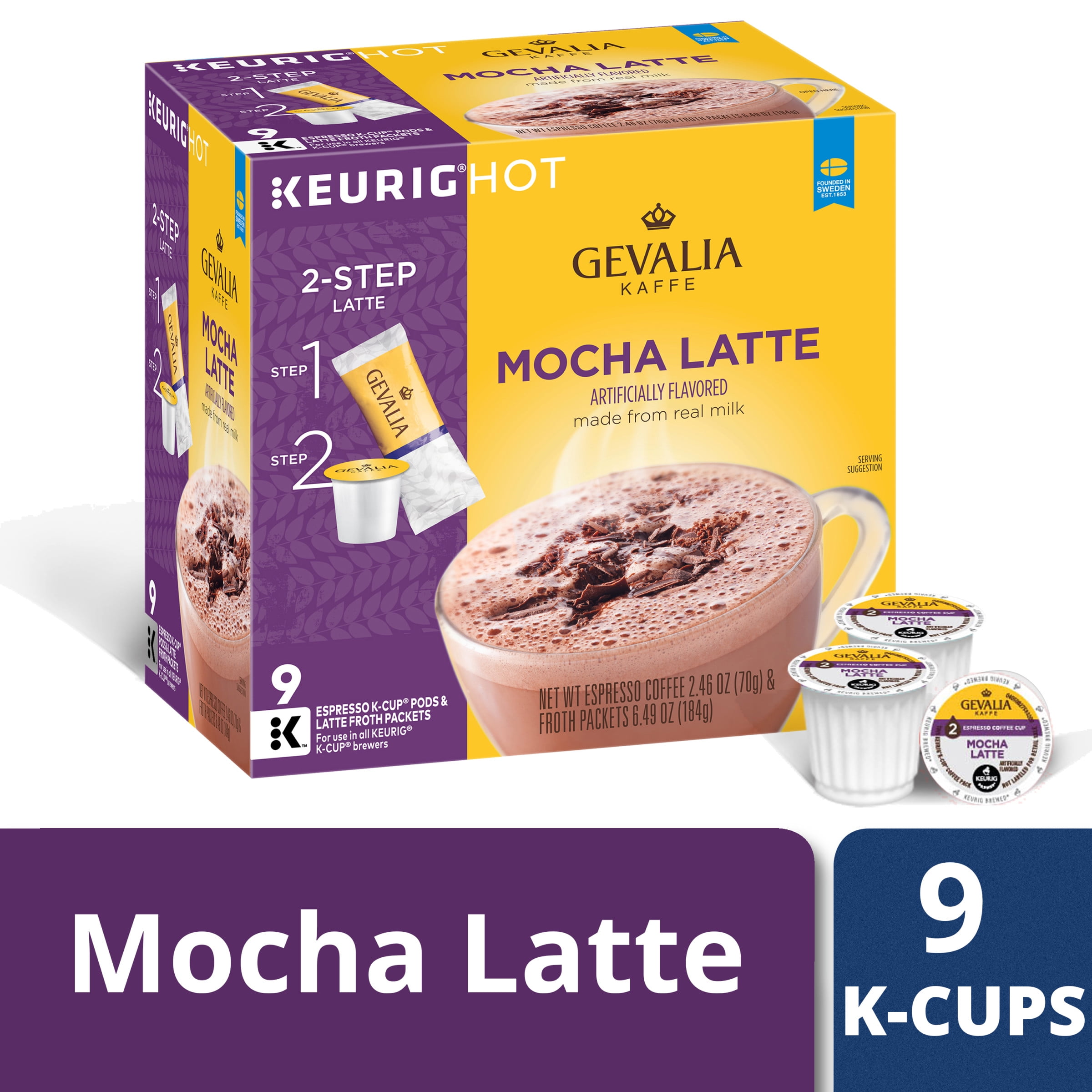 Gevalia Mocha Latte K Cup Espresso Coffee Pods & Latte Froth Packets, 9