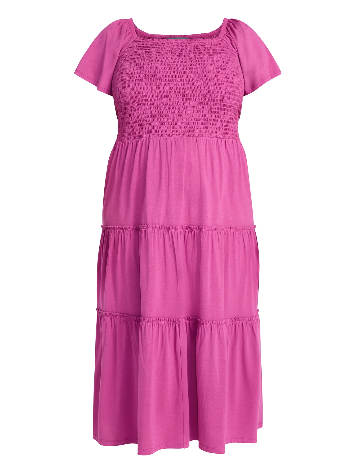 Terra & Sky Women's Plus Square Neck Smocked Dress, Sizes 0X-5X
