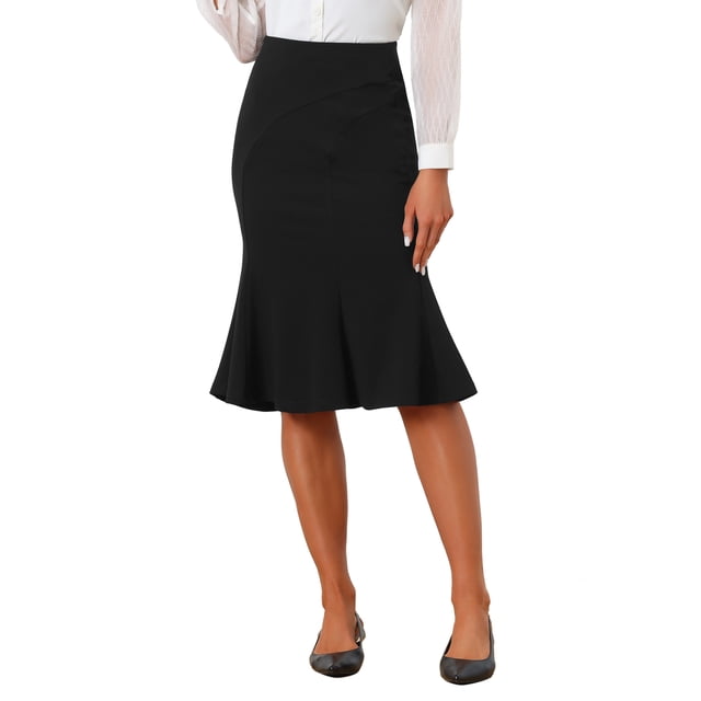 Falda midi de cola de pez elegante de cintura alta INSPIRE CHIC para mujer S negra