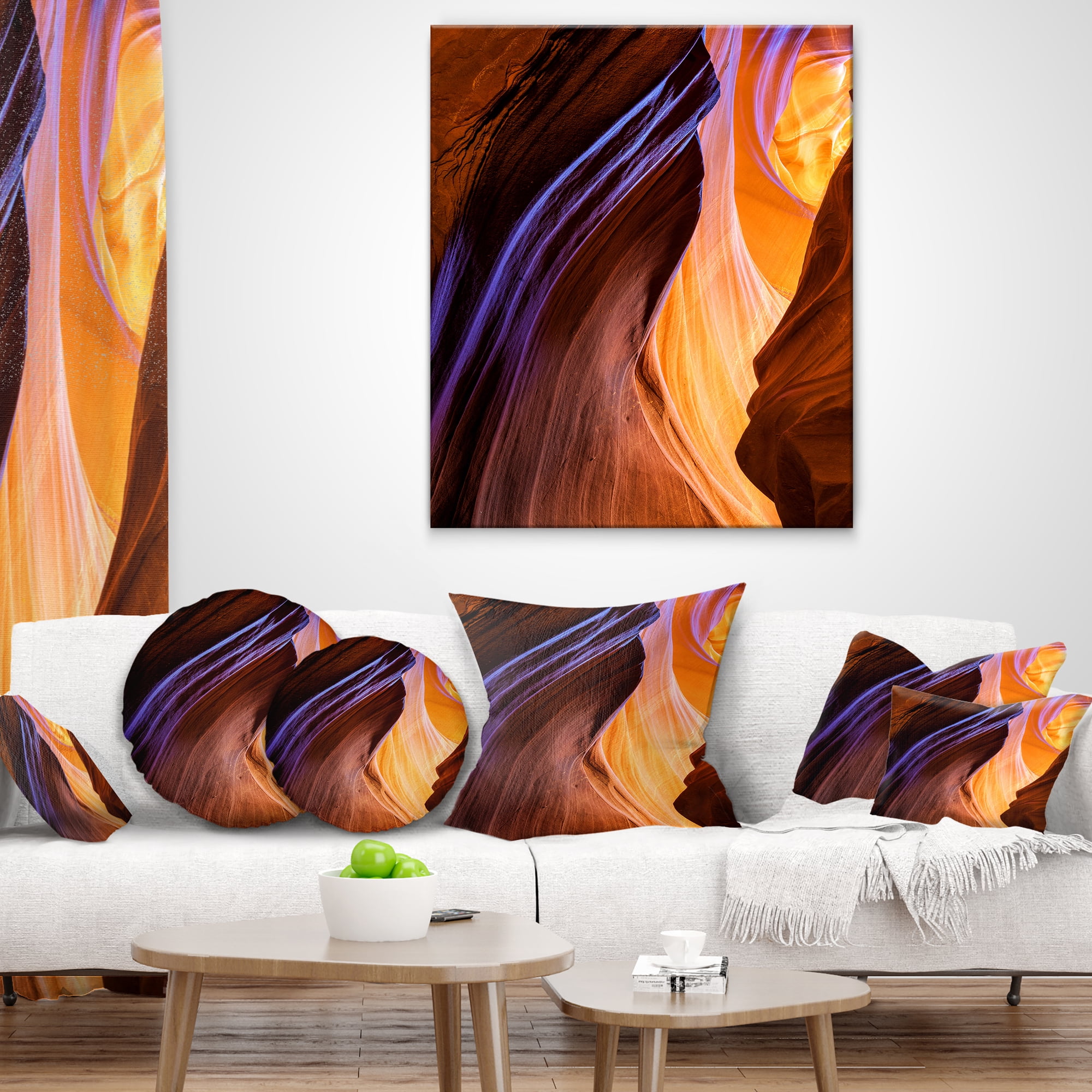 Designart Blue Wall of Antelope Canyon - Landscape Photography Throw Pillow - 12x20