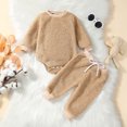 thumbnail image 4 of Gibobby Conjunto de Sudadera y Pantalón Bebé Niñas Niños Invierno Manga Larga Polar Color Sólido Tops Pantalones 8PCS Trajes Conjunto De Ropa(Caqui,0-6 Months), 4 of 5