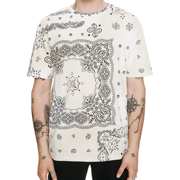 Elevenparis Mens Paisley Print Basic T-Shirt, Grey, Small