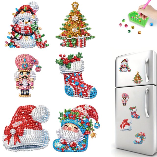 Imán para Refrigerador Con Calcomanías Imanes Artísticos Diamantes 6 Uds. Cristal Acrílica Navidad Manualidades DIY Regalo Fiesta