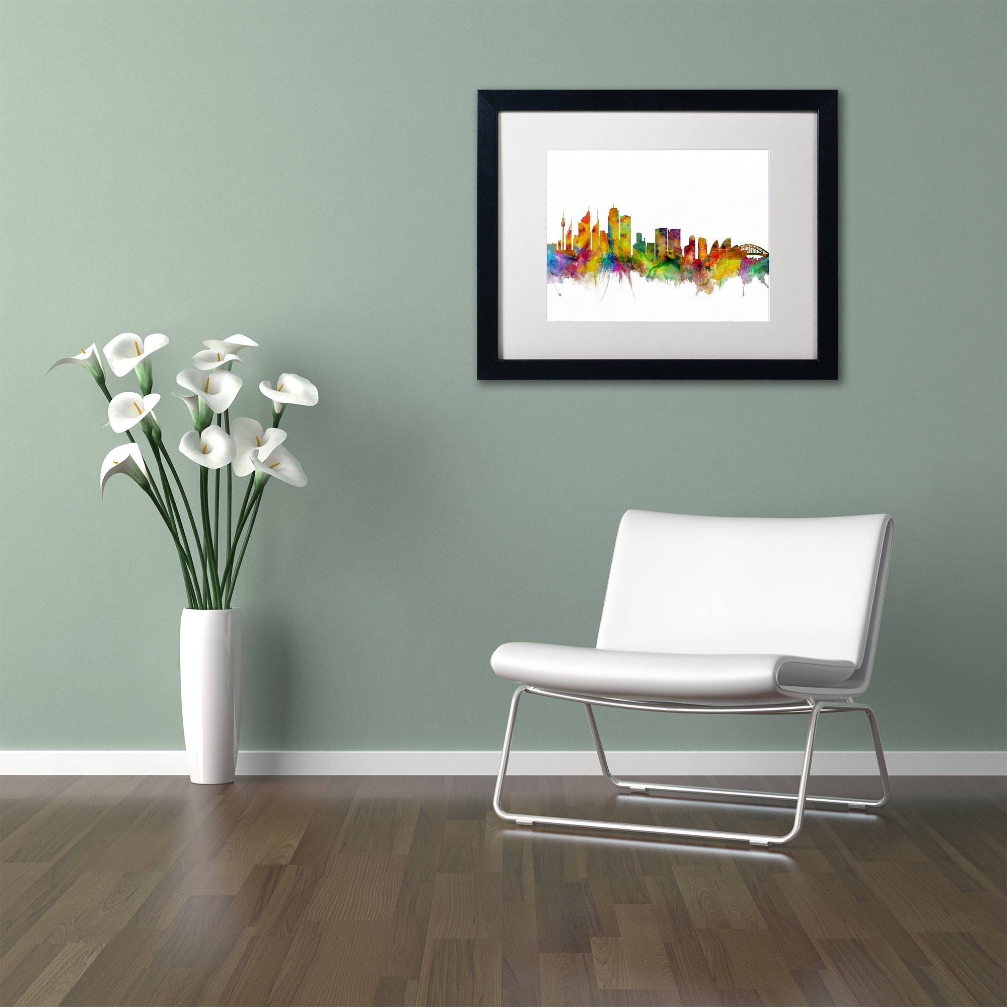 Trademark Fine Art "Sydney Australia Skyline IV" Canvas Art by Michael Tompsett White Matte, Black Frame