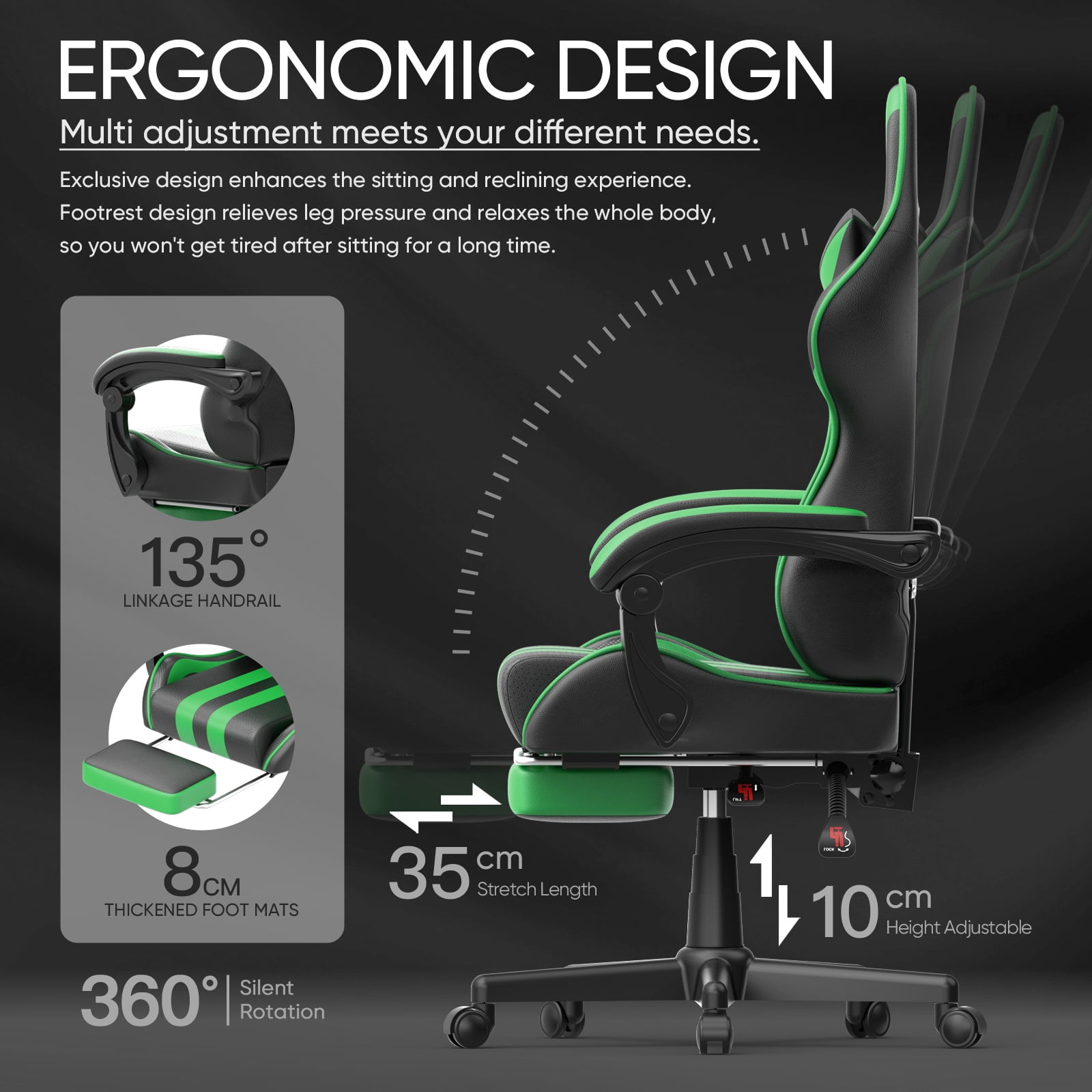 SOONTRANS Gaming Chair, Green Gamer Chair with Footrest, Reclining Office Chair for Adult, Reclining Sturdy Computer Chair with Massage Lumbar Chairs, Game Chairs in Clearance Gift Present