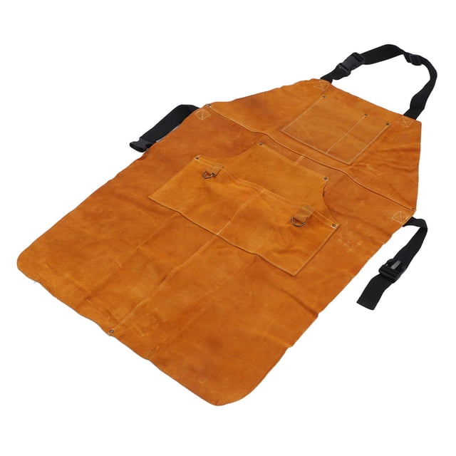 Cowhide Apron, Metal Rivets Fireproof Thread Sewing Welding Protective Apron for Woodworking for Work Shop