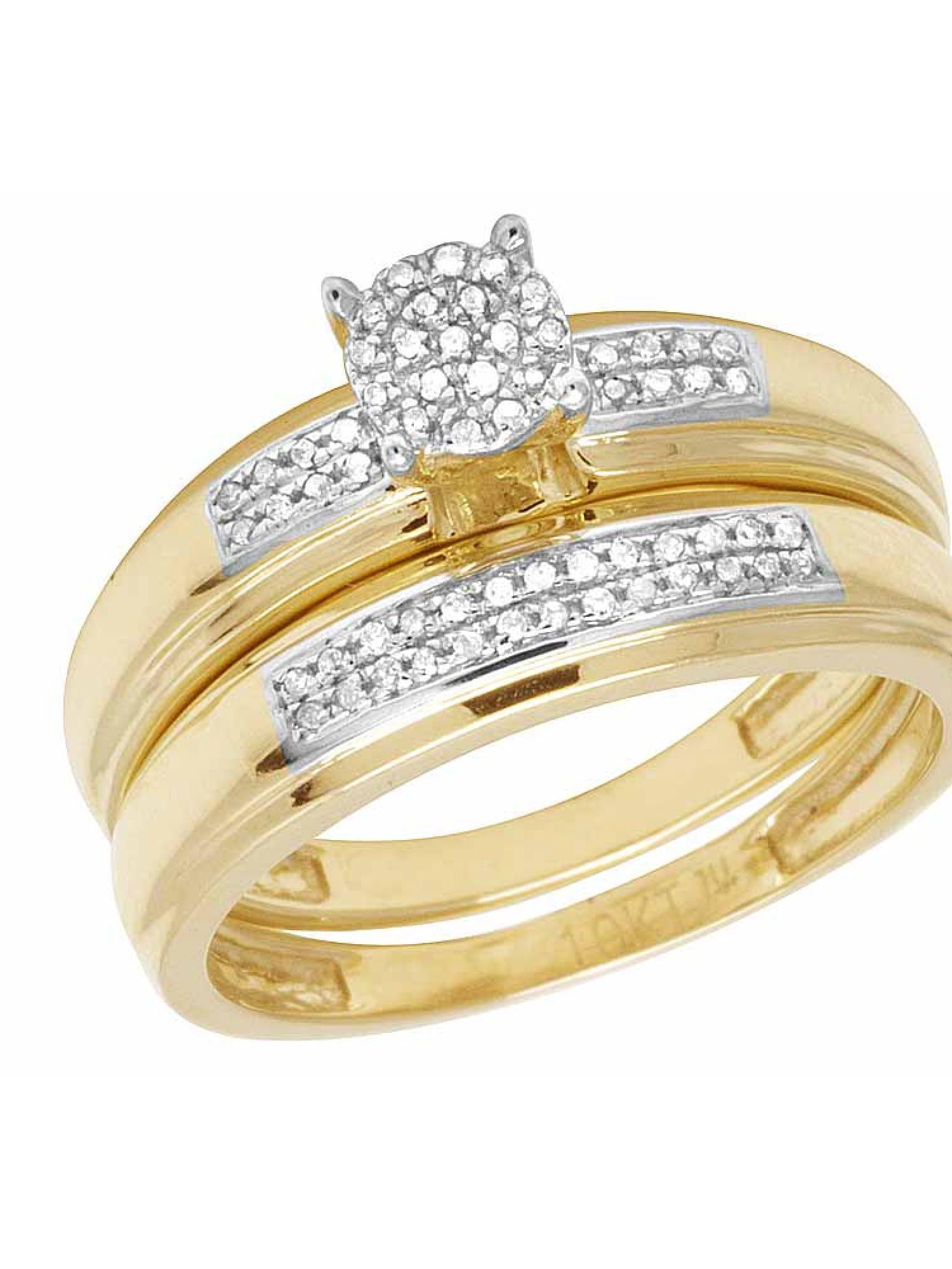 Ladies 10K Yellow Gold Genuine Diamond Bridal Wedding Ring Set 1/4 Ct