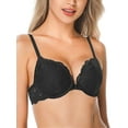thumbnail image 3 of Deyllo Women's Lace Push Up Padded Plunge Add Cups Underwire Lift Up Bra, Black 38A, 3 of 8