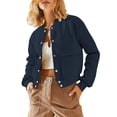 thumbnail image 2 of Womens Jacket Fall Winter Long Sleeve Stand Collar Shacket with Side Pocket Coat Navy Blue M, 2 of 8