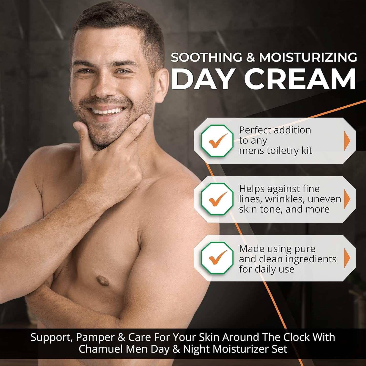 Chamuel Men 2-Piece Day and Night Skin Care Set Anti Aging Aftershave Lotion and Retinol-Rich Moisturizer