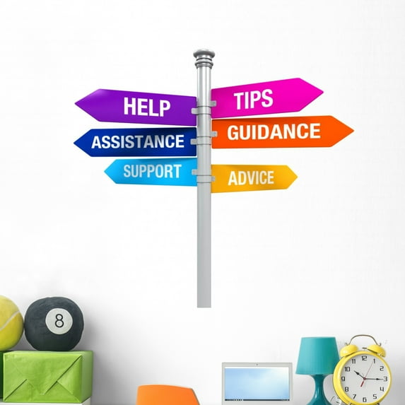Sign Directions Support Help Wall Decal by Wallmonkeys Peel and Stick Graphic (48 in W x 44 in H) WM13751