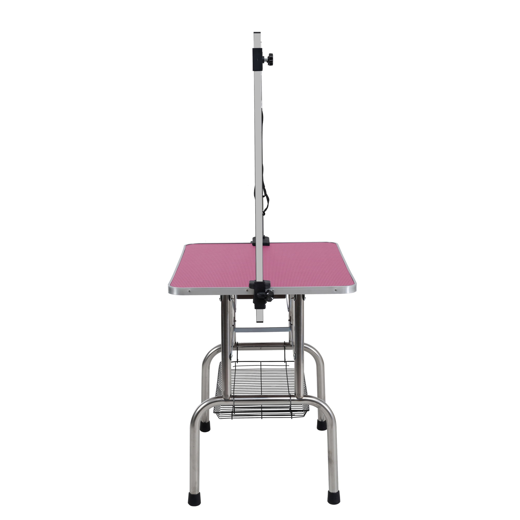 Leumius 46" Folding Pet Grooming Table with Adjustable Arm and Clamps Stainless Steel Frame for Dog and Cat Large Heavy Duty Animal Pink
