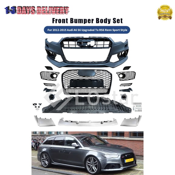 Complete Front Bumper Kit For 2012-2015 Audi A6 S6 Upgraded To RS6 Sport Style