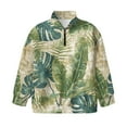 thumbnail image 4 of Uorisanigo Kids Girls Half Zip Pullover Sweatshirt Drop Shoulder Tropical Monstera Long Sleeve Workout Shirts Loose Quarter Zipper Cropped Sweatshirt Fashion Fall Winter Clothing, 4 of 7