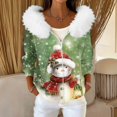 thumbnail image 2 of Women's Fashion Casual Sweater with Zipper Print, Plush Hooded Cardigan Jacket for Christmas Season and Cozy Wear,Light Green,S, 2 of 7