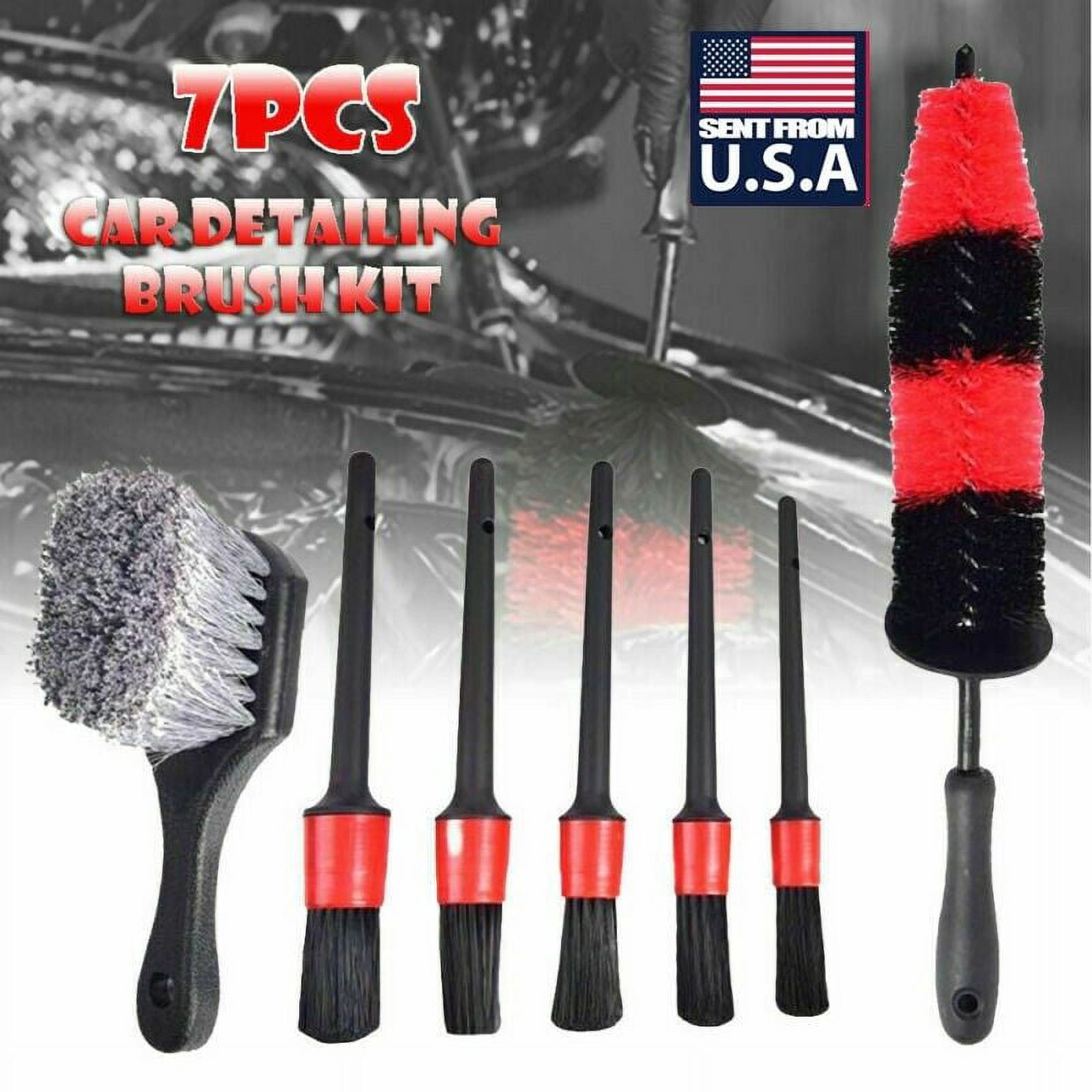 PENGXIANG 7 Pcs Car Wheel Brush Set, Car Detailing Kit, 17inch Long Soft Wheel Brush,Car Detail Brush for Automotive Cleaning Wheels, Dashboard, Interior, Exterior, Leather, Air Vents, Emblems
