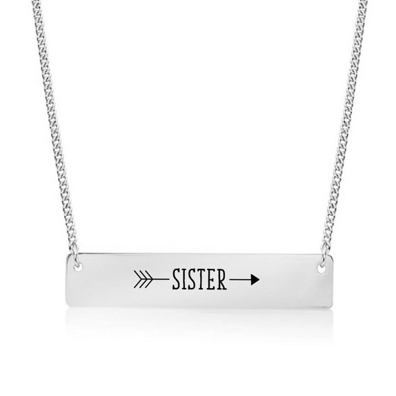 Silver Plated Sister Petite Arrow Bar Necklace