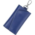 thumbnail image 1 of Funda de cuero para llave de coche, llavero con cartera, anillo con 6 ganchos, cierre a presión, color azul, 1 of 5