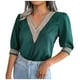 thumbnail image 1 of Moda mujer Casual encaje Patchwork cuello pico 1/2 manga temperamental suelta camiseta verano blusa Tops Pompotops  hkajfhjk472142, 1 of 8