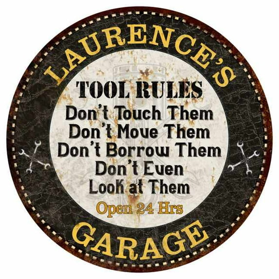 LAURENCE'S Garage Rules 12" Round Metal Sign Garage Bar Wall Décor 200120013473