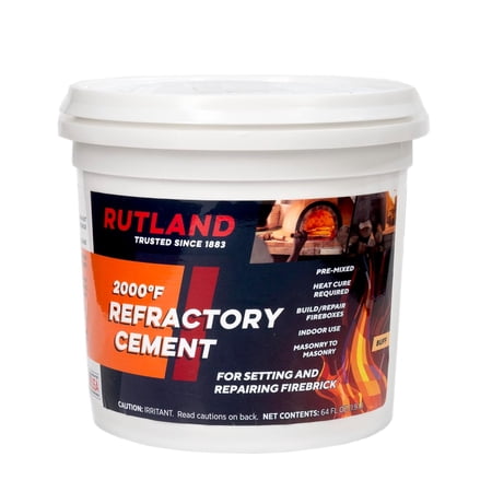 Rutland Refractory Cement 64 Oz - Fiber-Reinforced Pre-Mixed High Temperature for Fireplace, Wood Stove & Fire Brick Made in USA, Buff, 4 Lbs