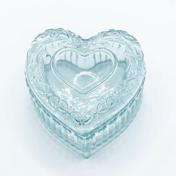 FacoFaco Heart Shape Glass Jewelry Box Jewelry Organizer for Women Girls , Light-Green