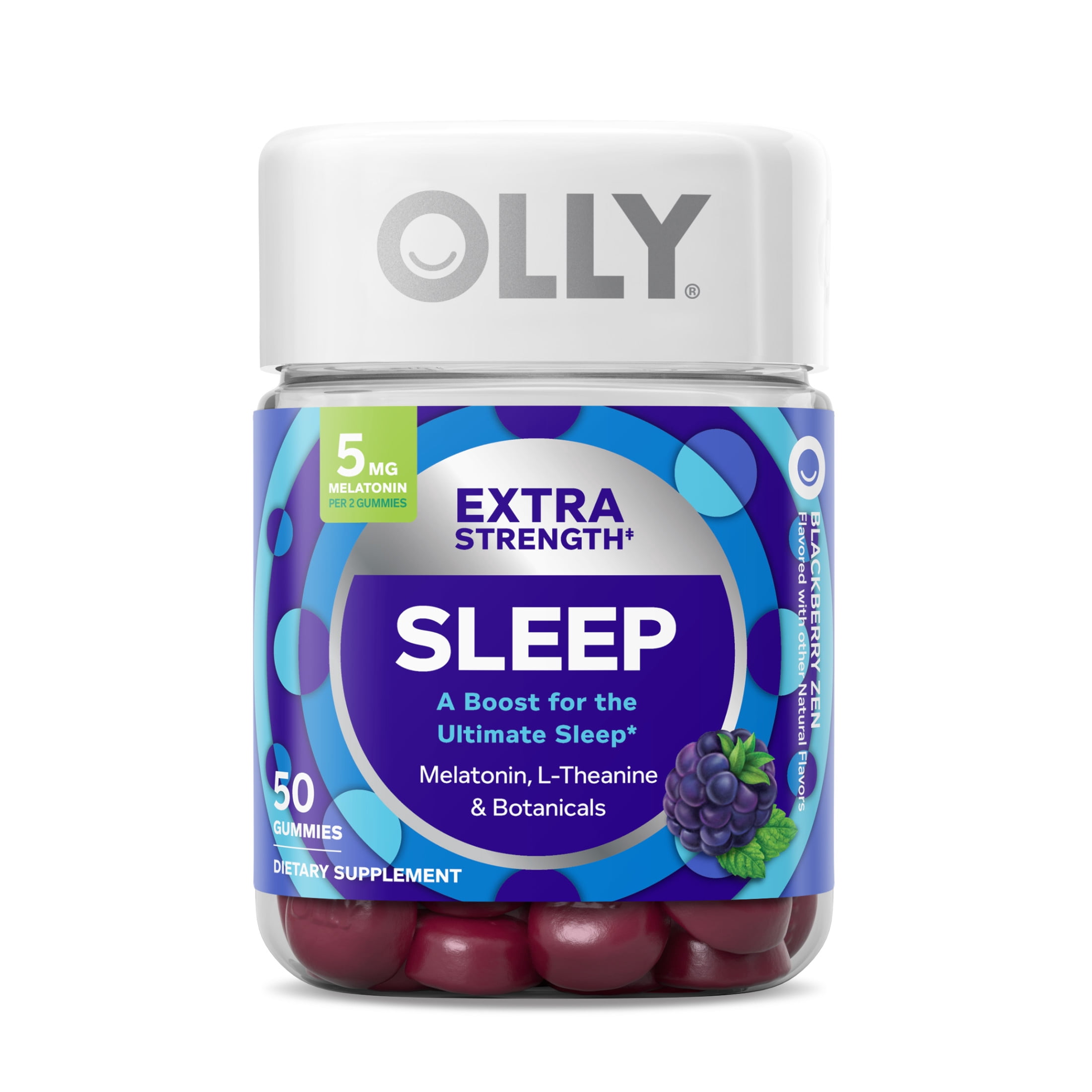 (3 pack) OLLY Extra Strength Sleep Gummy Supplement, 5mg Melatonin, Blackberry Zen Flavored, 50 Count