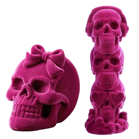 Ayieyill Day of the Dead Decoration Indoor, Pink Halloween Decor, Halloween Skulls for Gothic Decor, Halloween Prop , 2Pcs