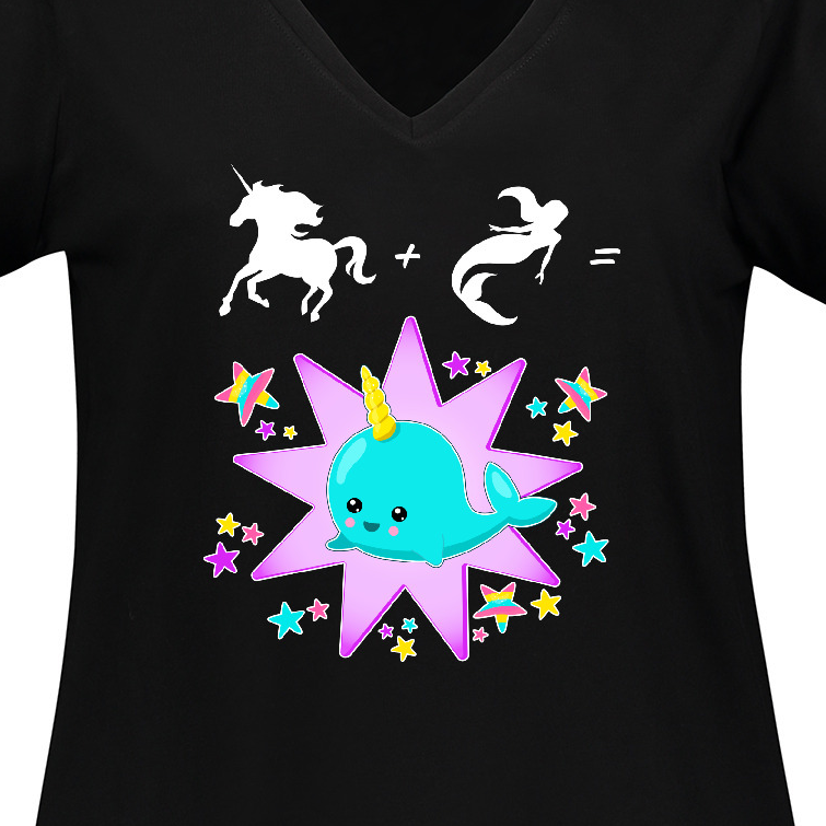 Inktastic Unicorn Plus Mermaid Equals Narwhal- cute Women's Plus Size V-Neck T-Shirt - image 3 of 4