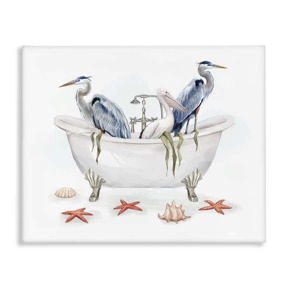Stupell Industries Coastal Egrets in Nautical Bathtub Canvas Art, 20 x 16, by Ziwei Li