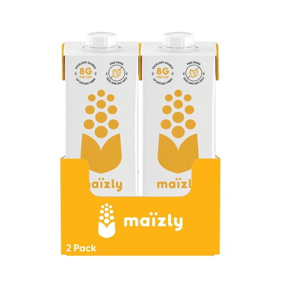 Maizly Original Corn Milk, 32 fl oz (pack of 2) – Non-GMO Plant-Based Milk Alternative, Smooth & Neutral Flavor, Source of Fiber, Vitamins A, D & E, Calcium, Great for Coffee, Cooking & Baking