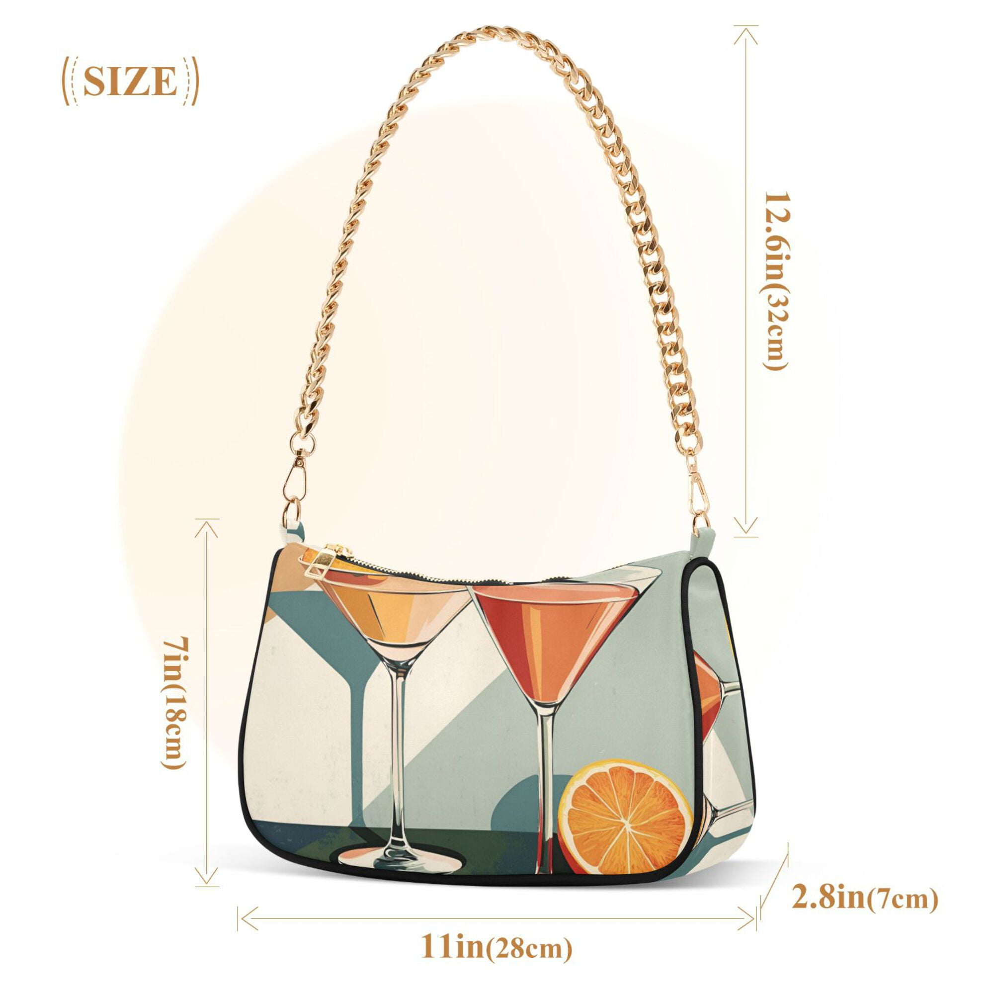 FORMRS Womens Shoulder Bag with Chain Strap Clutch Purse Cute Tote Handbag, Mid Century Orange Juice