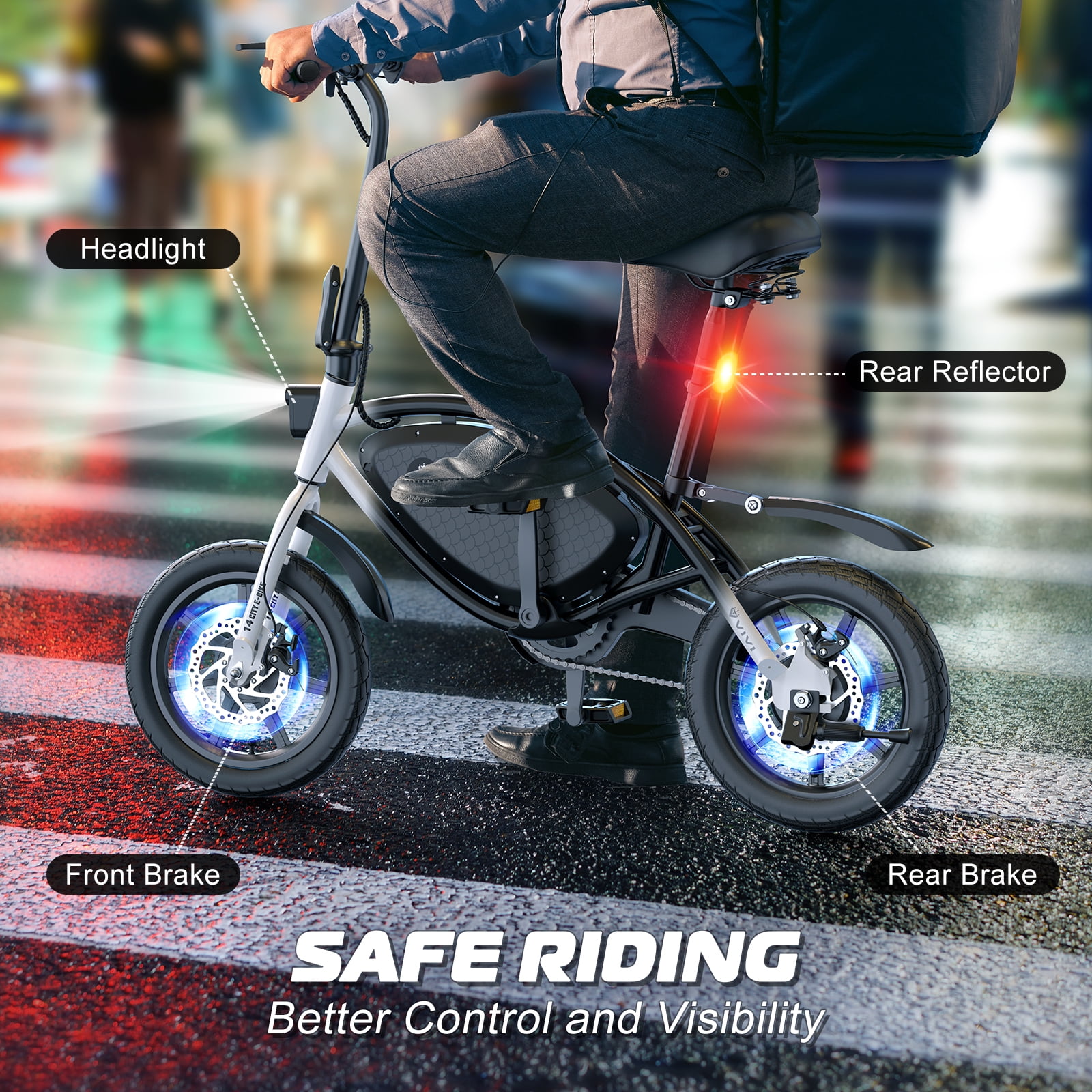 Vivi 14" Electric Bike for Adults with Peak 500W Motor, 20MPH Folding Electric Bicycle with Cruise Control, 40Miles(Pedal-Assist) Commuting Ebike with 48V 374.4WH Battery, Integrated Wheels, UL 2849