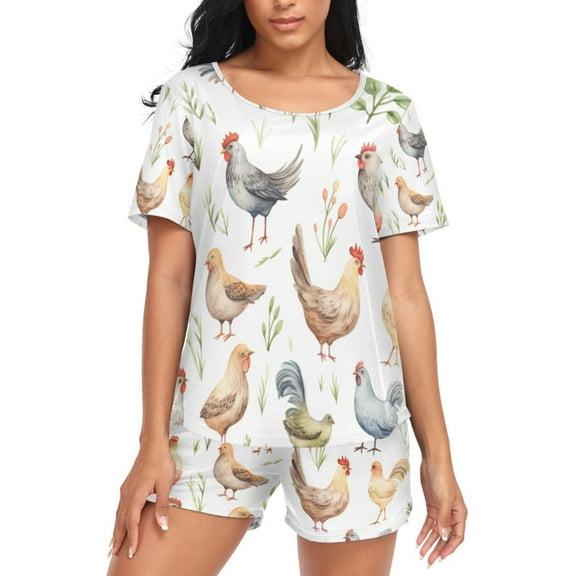 joogoo Women's Pajama Set Chicken Short Sleepwear Loungewear with Pockets M