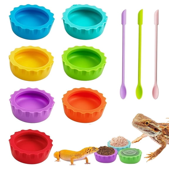 Loopunk Crested Gecko Tank Accessories,7 Pcs Food Dish & 3 Pcs Silicone Scoops, Reptile Feeding Cups, Water Bowl for Small Pets, Tortoise Water Dish, Small Pet Food Bowl, Crab Feeding Dish(Colorful )